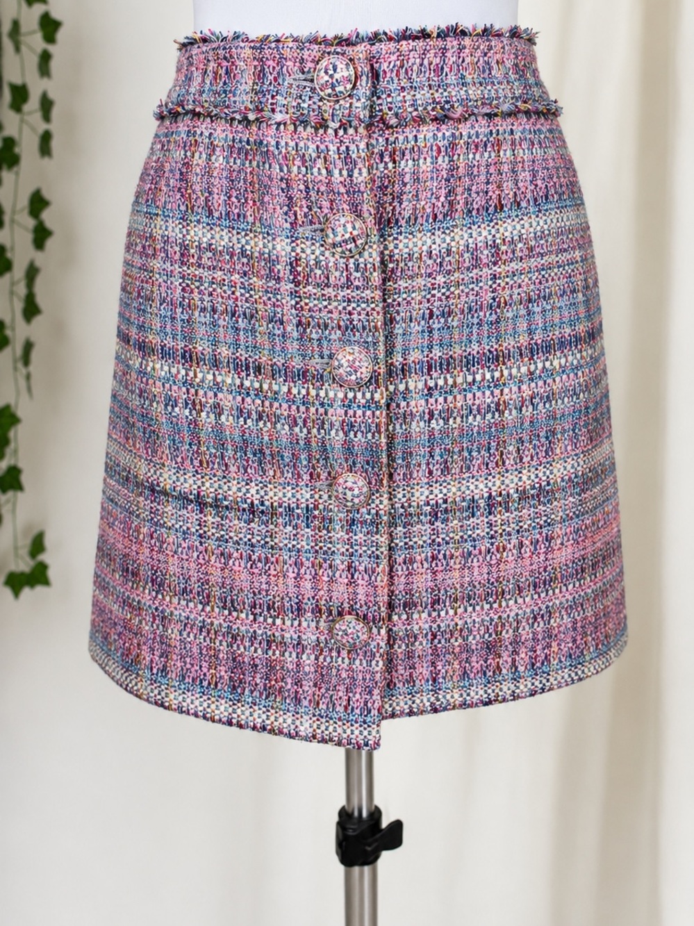 Topshop Pastel Tweed Button Front Mini Skirt Pink US 10